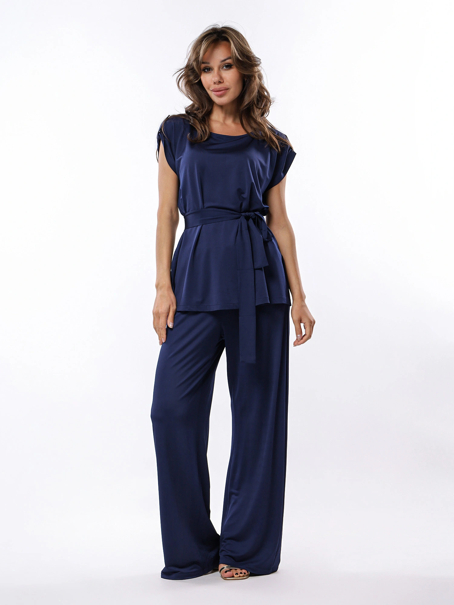 Футболка темно-синего цвета из смесовой вискозы